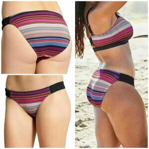 Athleta Capri Stripe Side Smocked Swim Bottom Size S Multi Color Lowest Rise